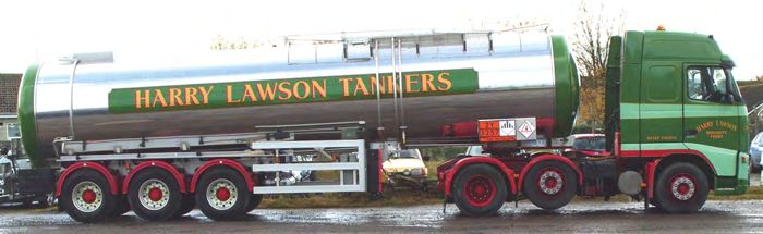A tanker with 'Harry Lawson' written on the side.